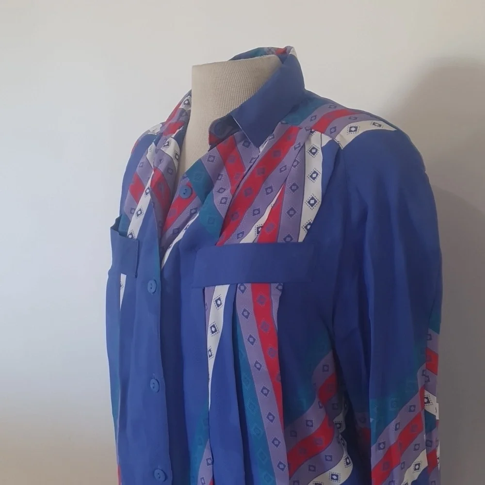 VINTAGE 80s Dolina Size 14 Blue Pleated Set - Picture 3 of 7